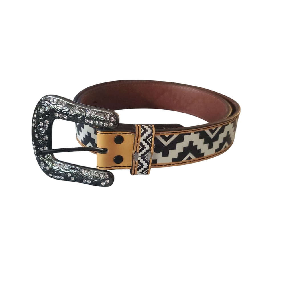 NWOT Angel Ranch Ladies BLACK/WHITE/YELLOW Belt by M&F Western (LARGE)